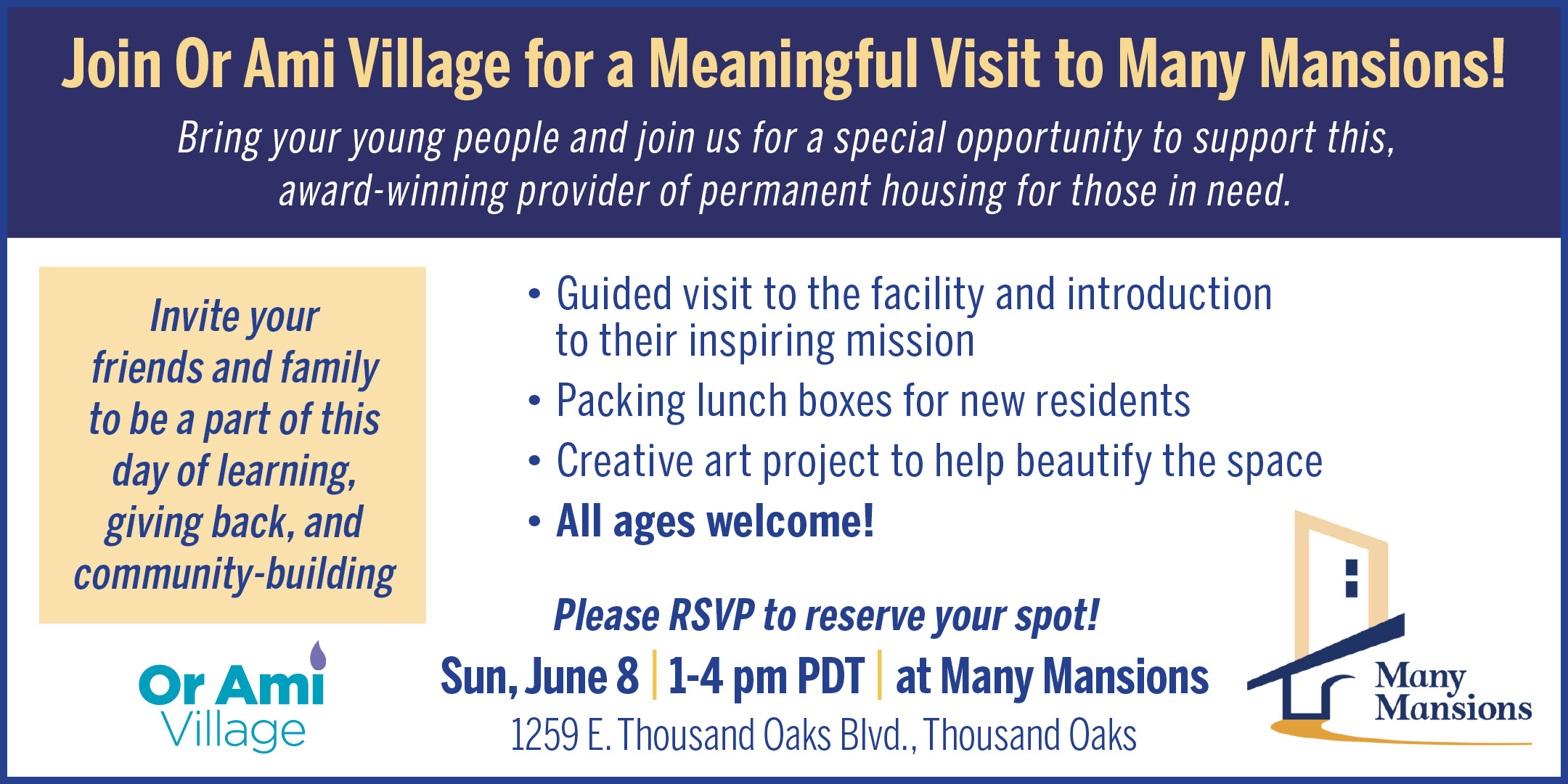 *At MM Or Ami Village - Many Mansions Zoom and In-Person Events